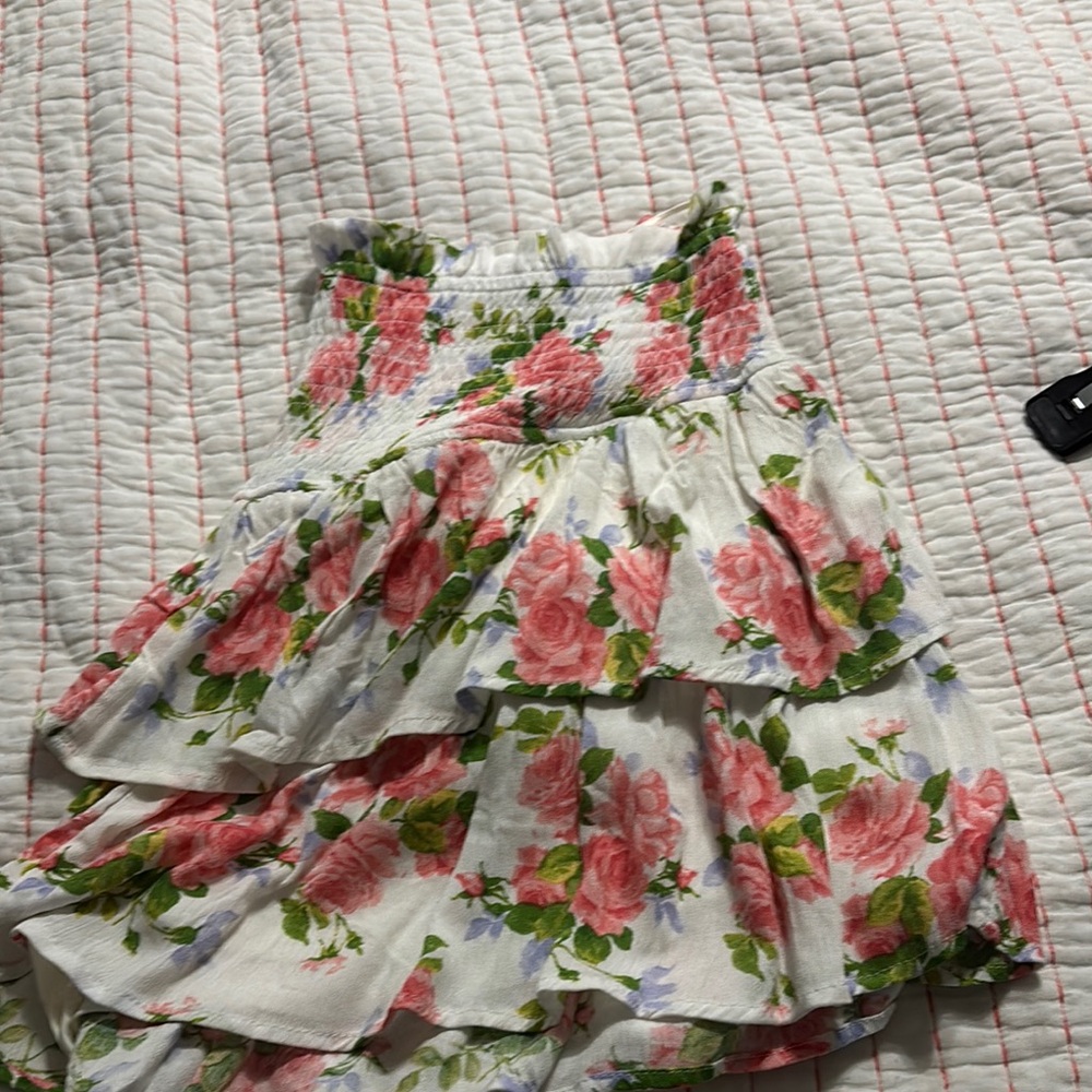 Altar'd State Pink and Green Asymmetrical Mini Skirt